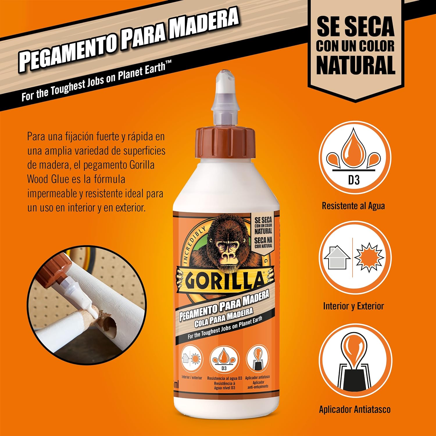 COLA BLANCA PARA MADERA GORILLA ( D3 ) 236 ml.